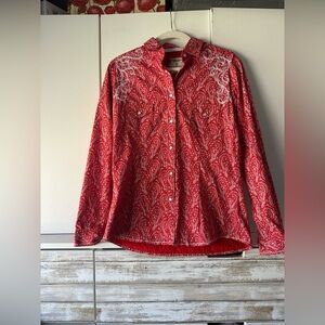 👚 Panhandle Rough Stock Red Paisley Western Snap Shirt Small